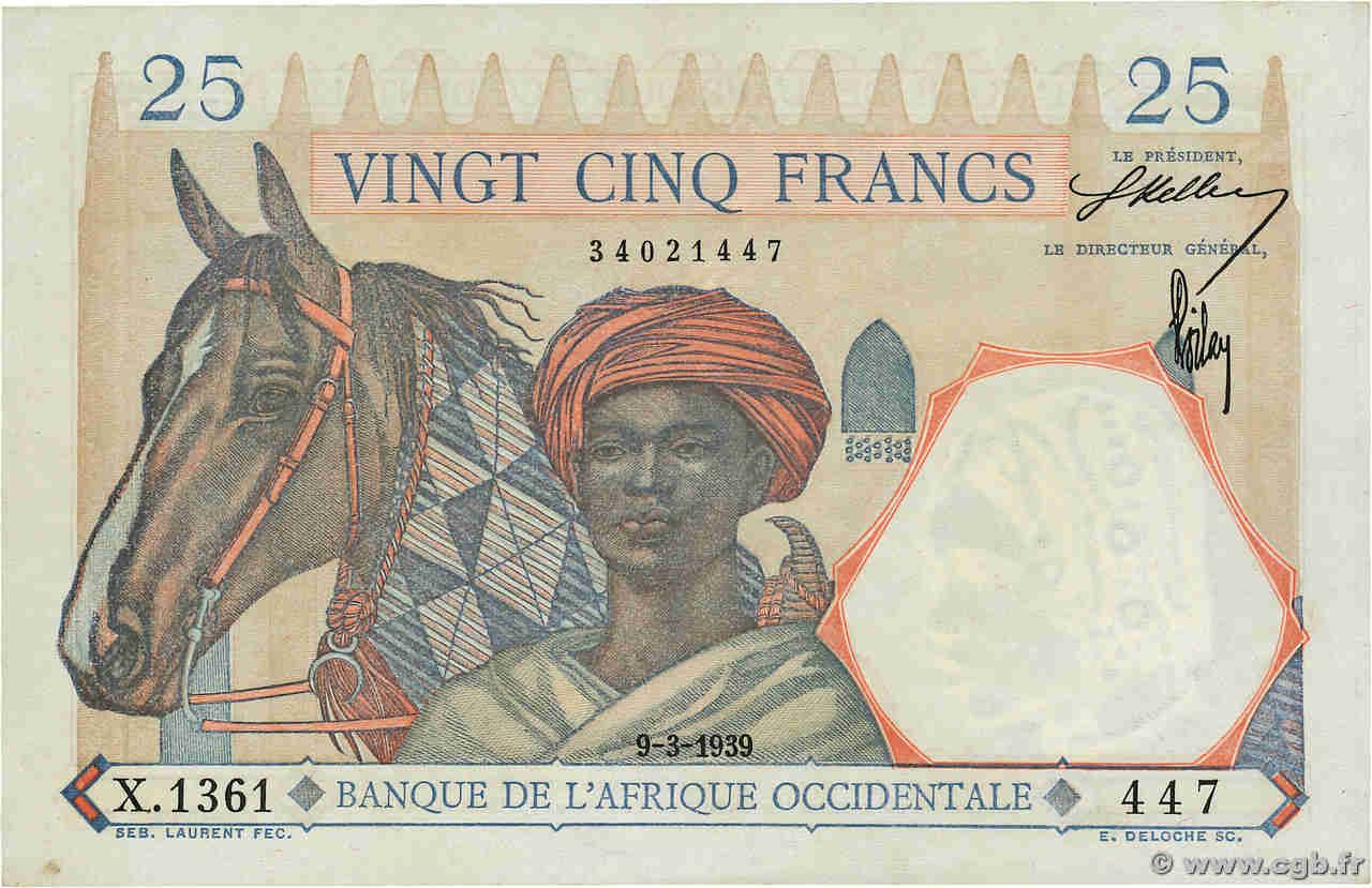 25 Francs FRENCH WEST AFRICA (1895-1958)  1939 P.22 XF+