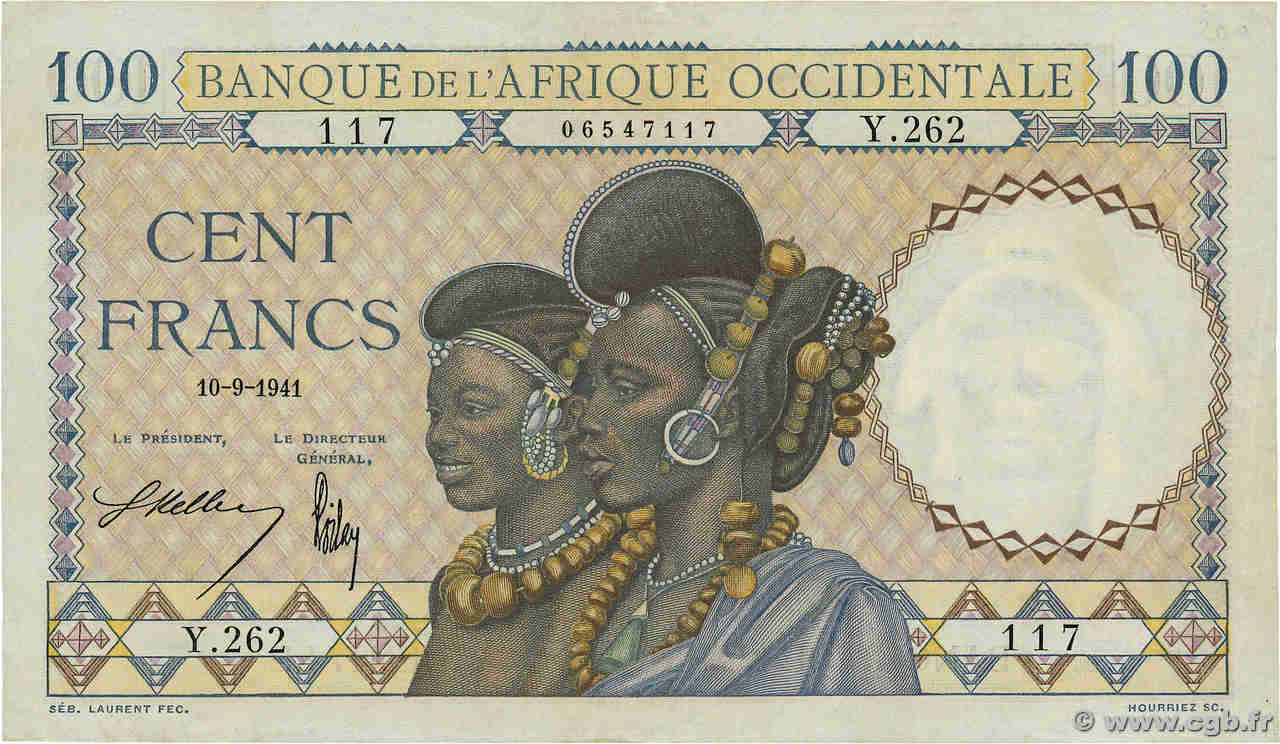 100 Francs FRENCH WEST AFRICA  1941 P.23 MBC+