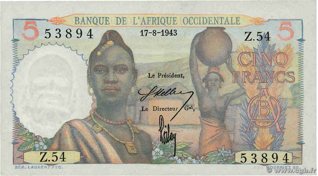 5 Francs FRENCH WEST AFRICA (1895-1958)  1943 P.36 UNC