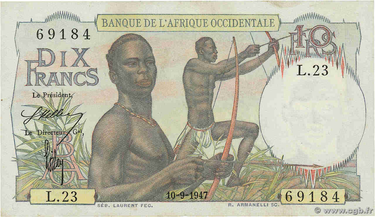 10 Francs FRENCH WEST AFRICA  1947 P.37 AU