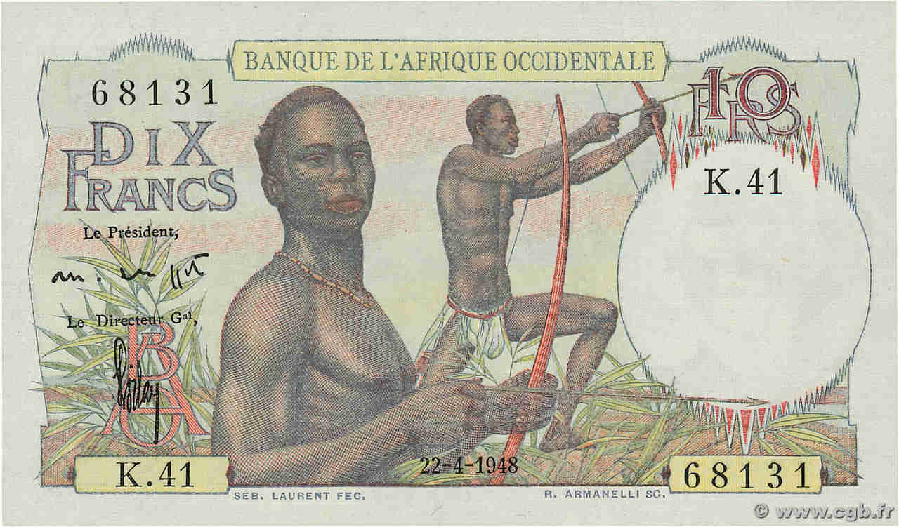 10 Francs FRENCH WEST AFRICA  1948 P.37 UNC-