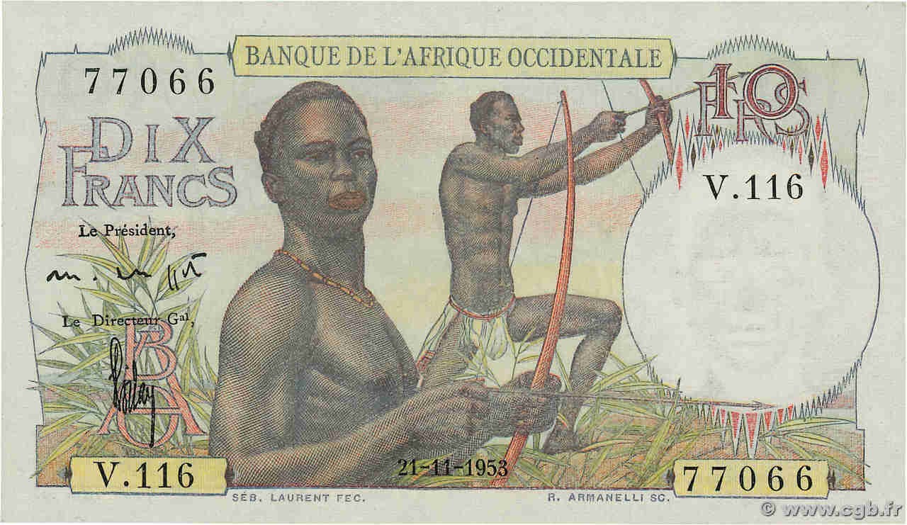 10 Francs FRENCH WEST AFRICA  1953 P.37 UNC