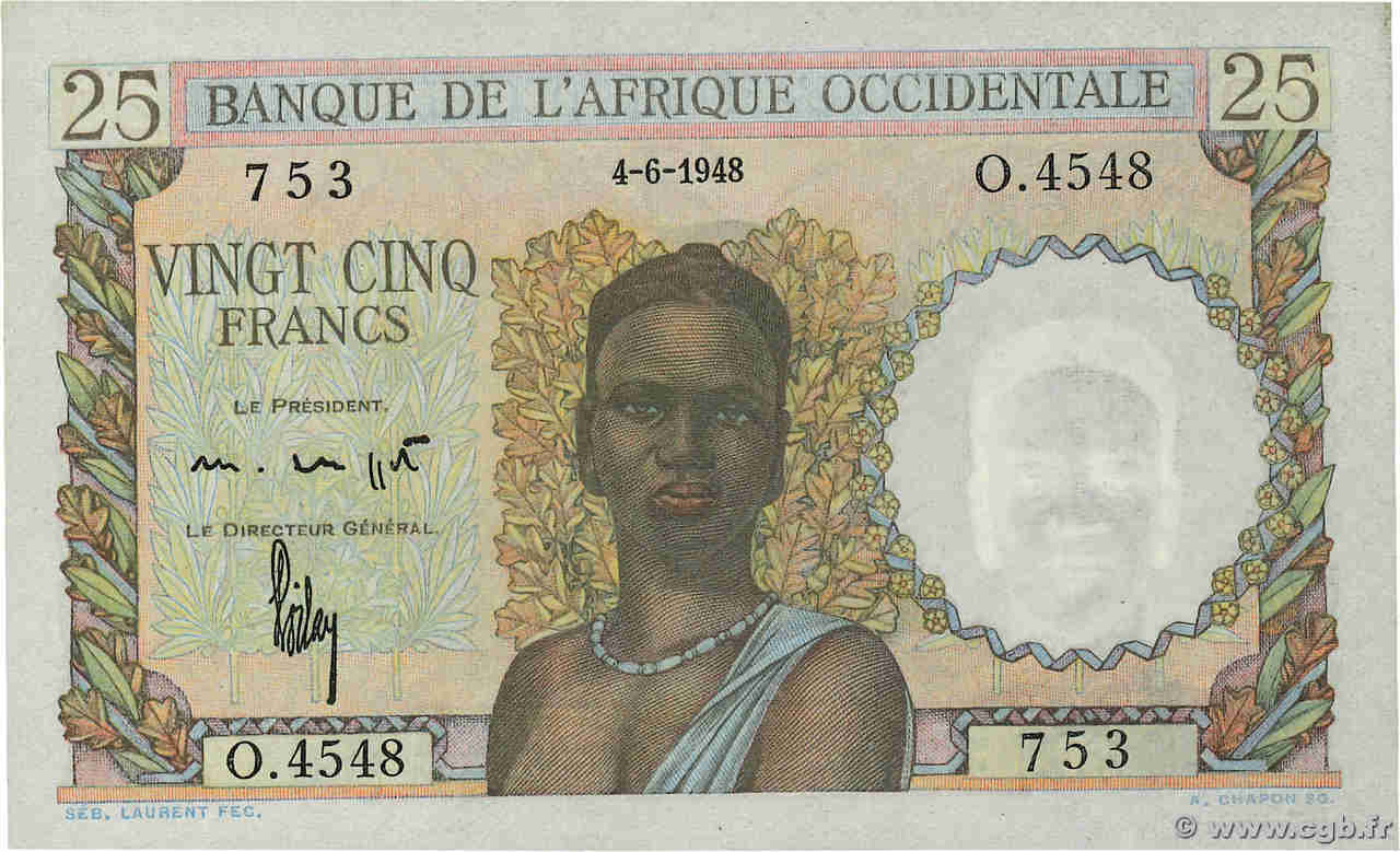 25 Francs FRENCH WEST AFRICA  1948 P.38 UNC