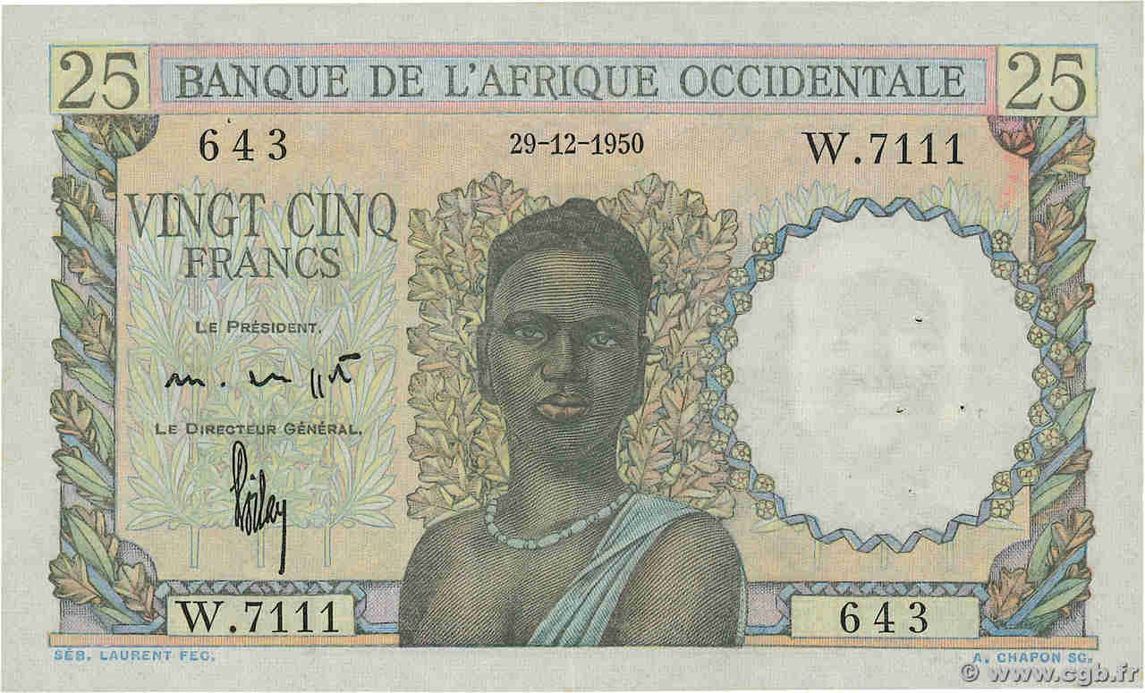 25 Francs FRENCH WEST AFRICA  1950 P.38 EBC