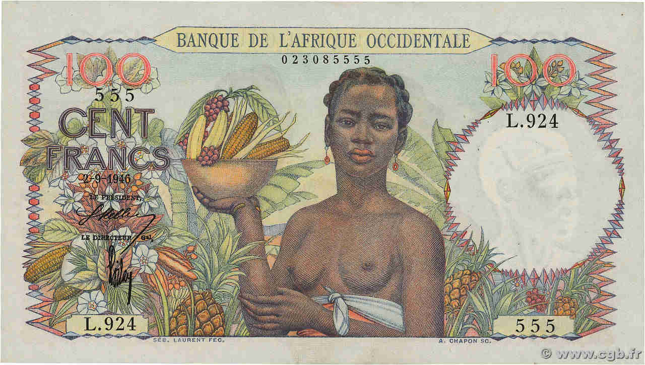 100 Francs FRENCH WEST AFRICA  1946 P.40 fST+