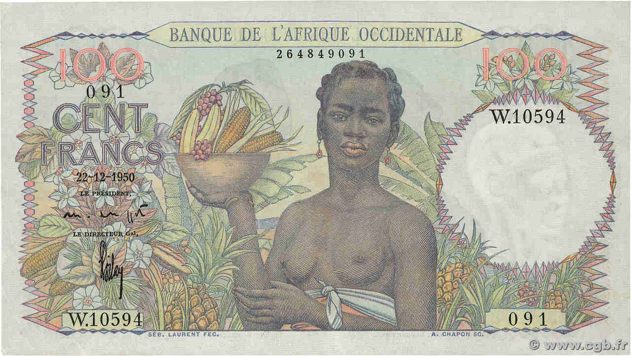 100 Francs FRENCH WEST AFRICA  1950 P.40 UNC-