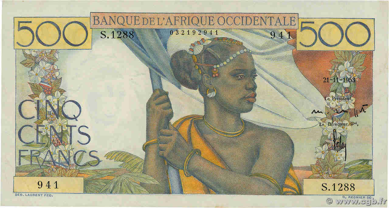 500 Francs FRENCH WEST AFRICA  1953 P.41 XF+