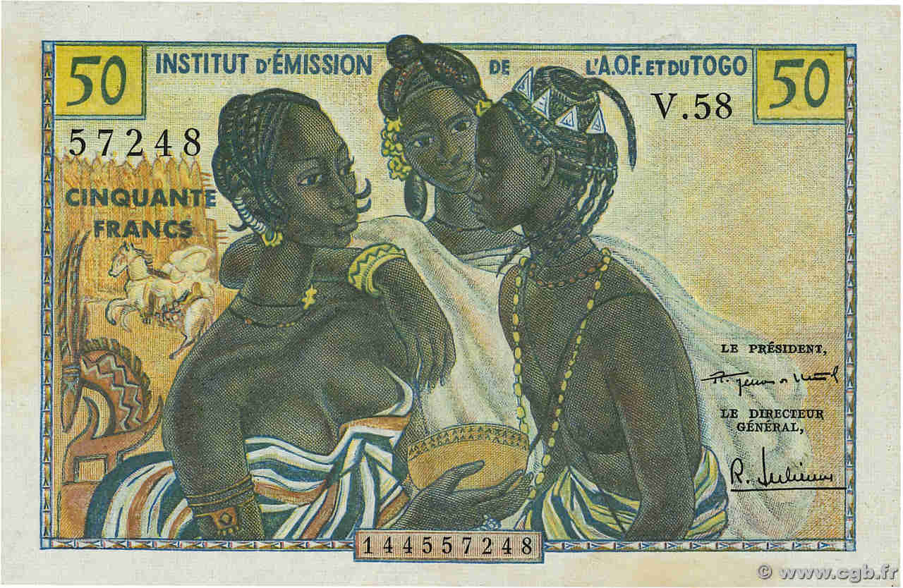 50 Francs FRENCH WEST AFRICA  1956 P.45 AU