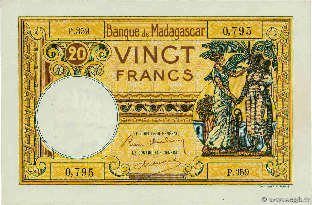 20 Francs MADAGASCAR  1937 P.037 EBC+