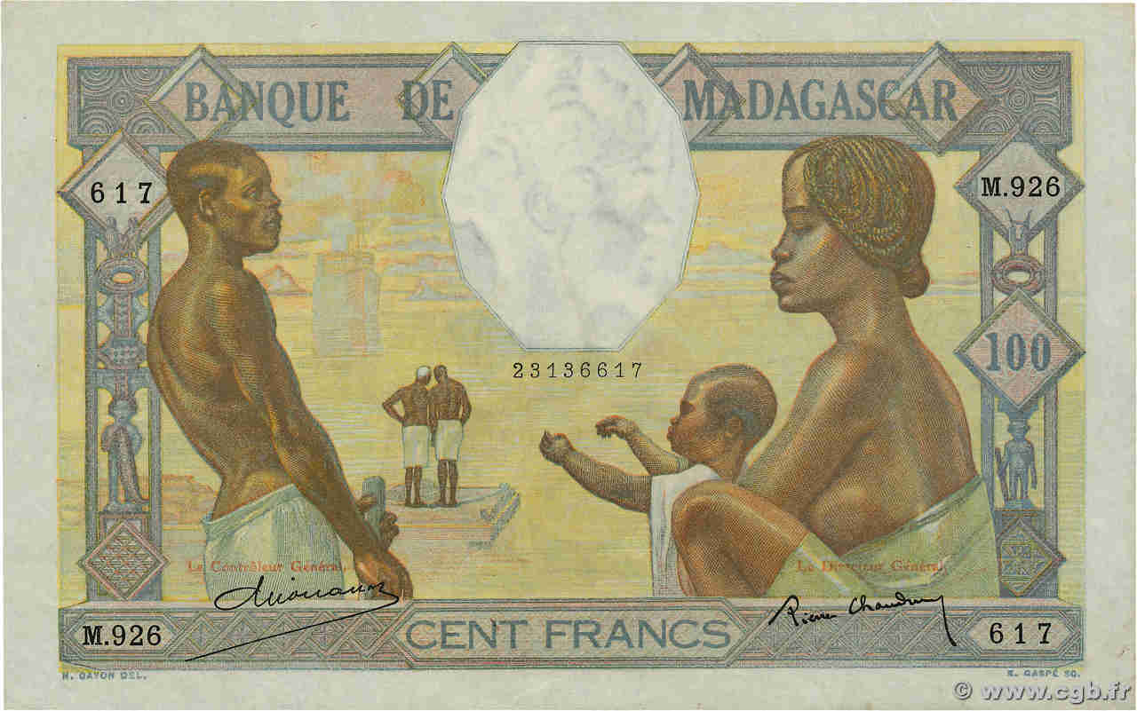 100 Francs MADAGASCAR  1937 P.040 SUP+