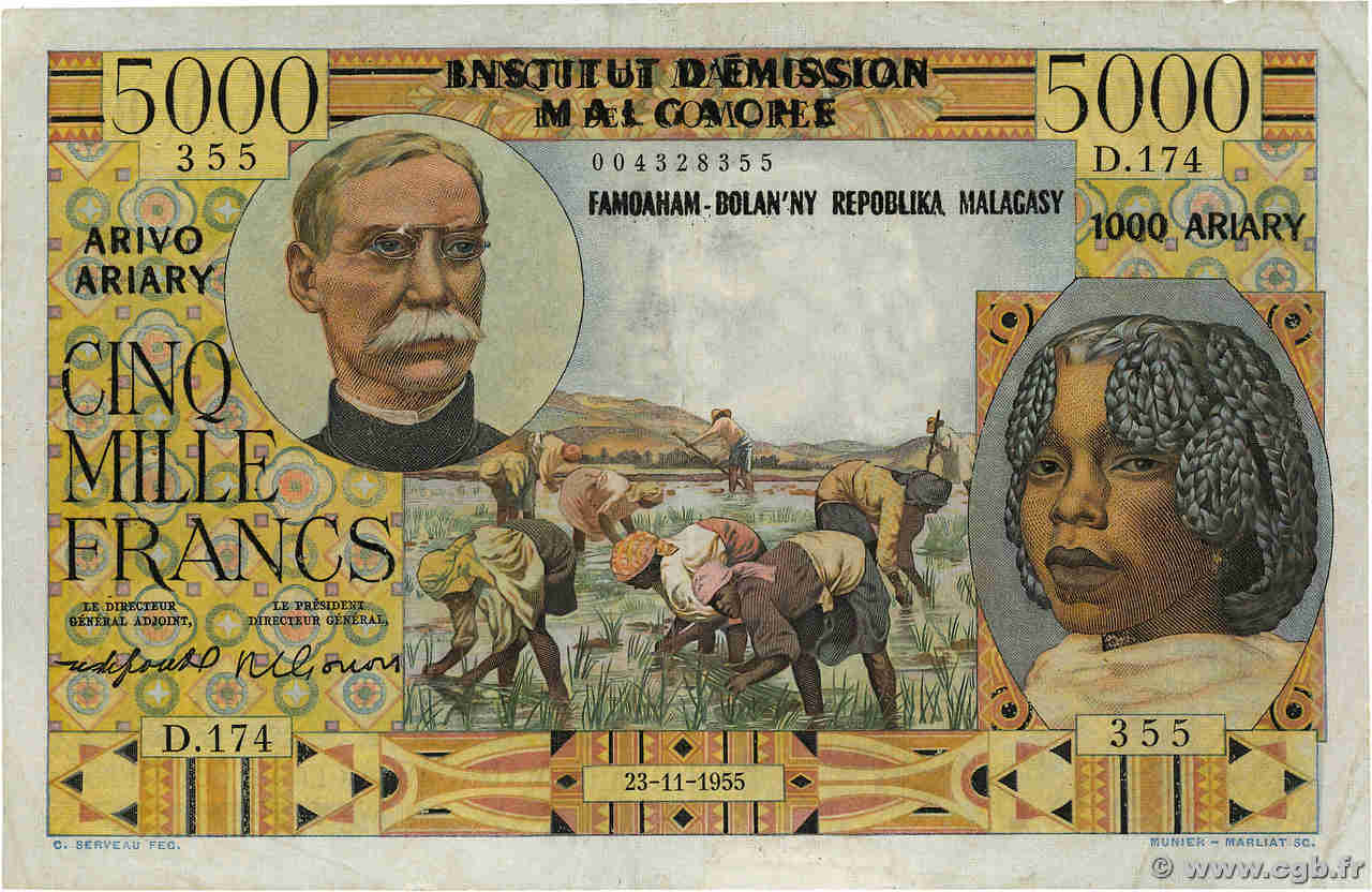 5000 Francs - 1000 Ariary MADAGASKAR  1961 P.055 fVZ