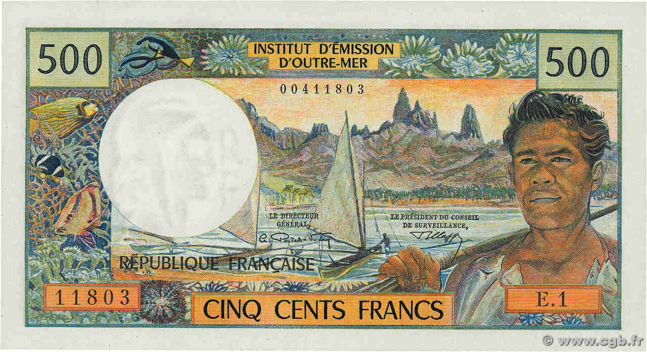 500 Francs TAHITI  1970 P.25a AU+