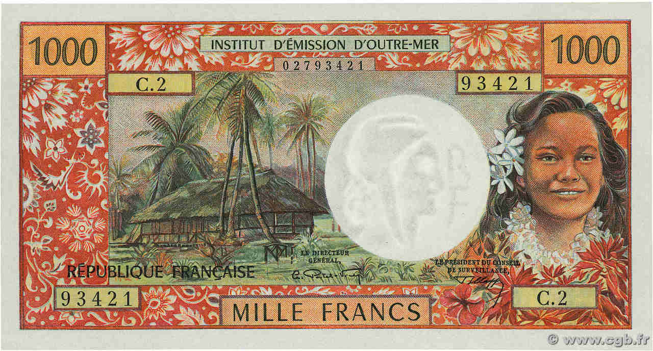 1000 Francs TAHITI  1971 P.27a AU+