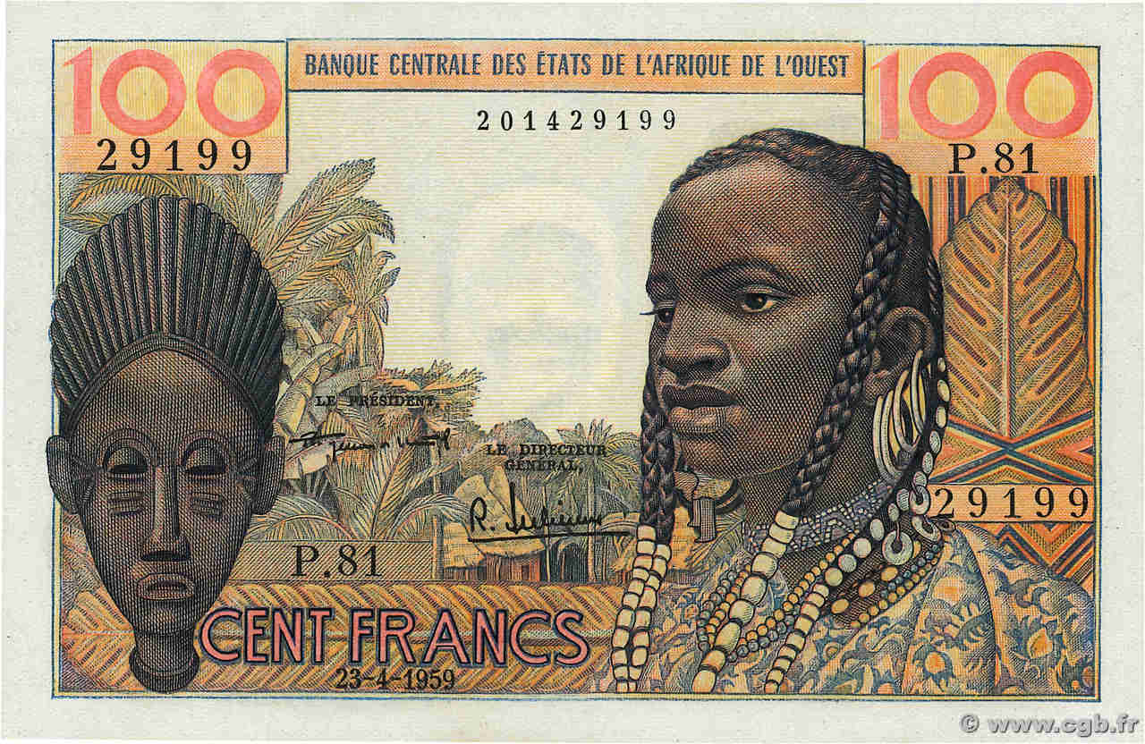 100 Francs ÉTATS DE L AFRIQUE DE L OUEST  1959 P.002a NEUF