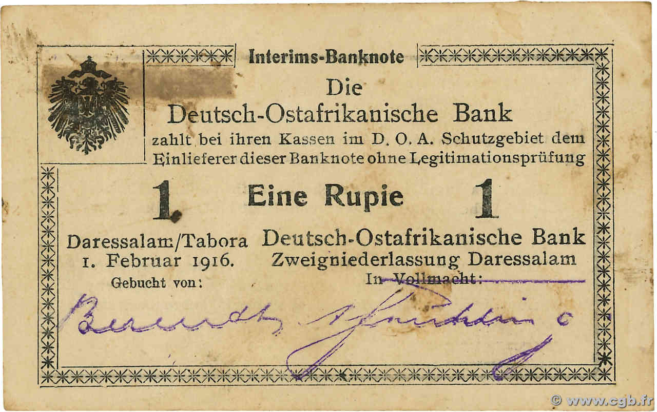 1 Rupie Deutsch Ostafrikanische Bank  1916 P.19 SPL+