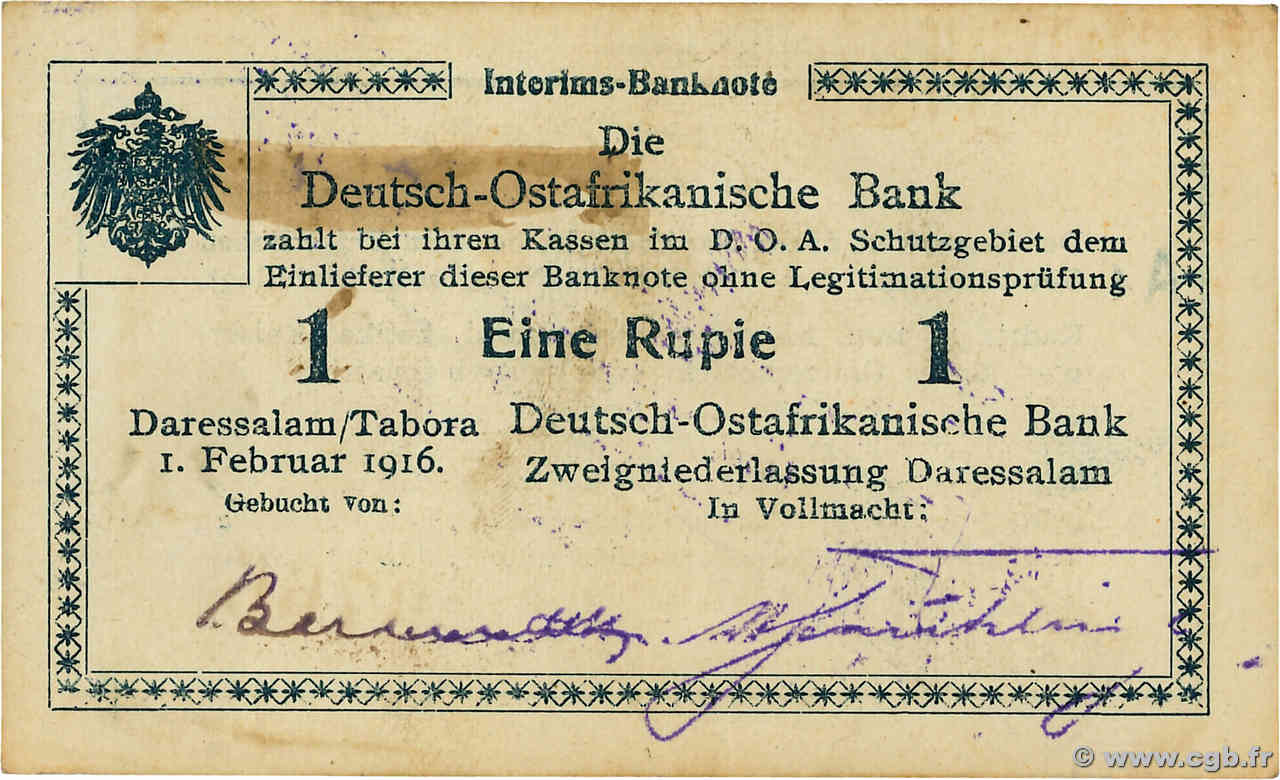 1 Rupie GERMAN EAST AFRICA  1916 P.20a AU-