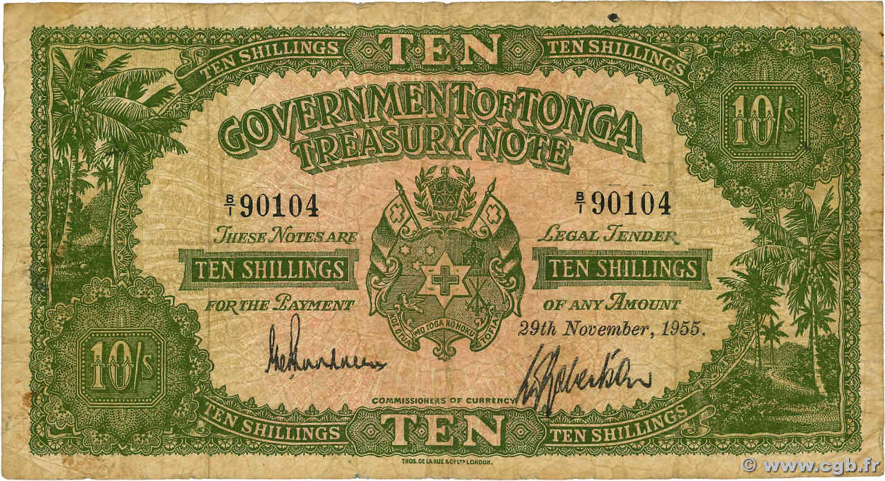 10 Shillings TONGA  1955 P.10b B