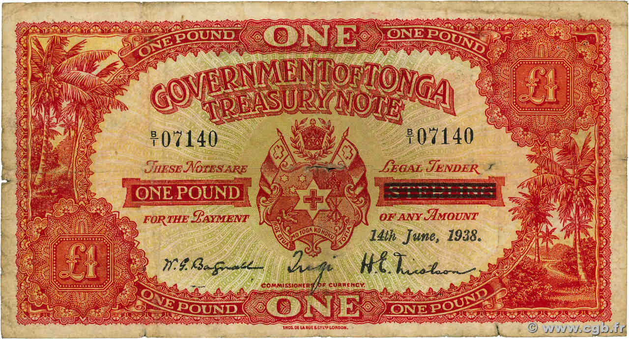 1 Pound TONGA  1938 P.07 RC+