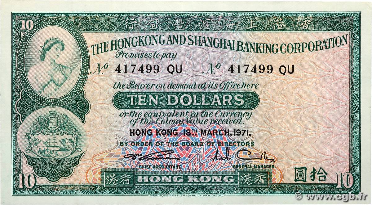 10 Dollars HONG KONG  1971 P.182g XF