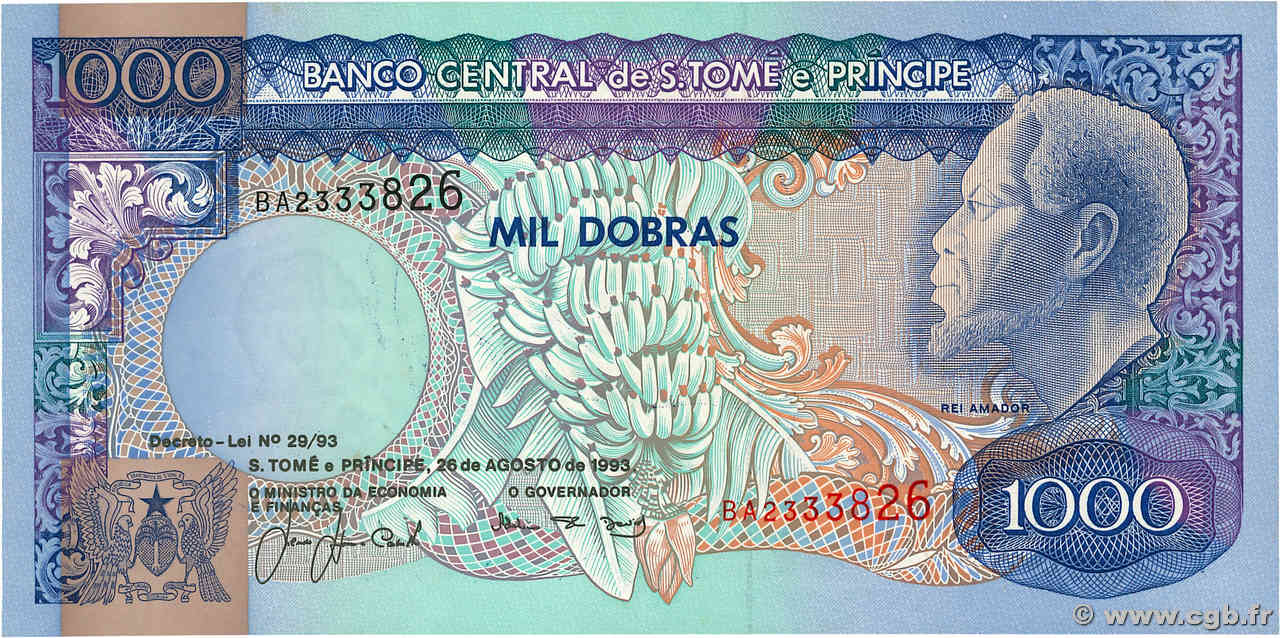 1000 Dobras SAO TOMÉ Y PRíNCIPE  1993 P.64 FDC