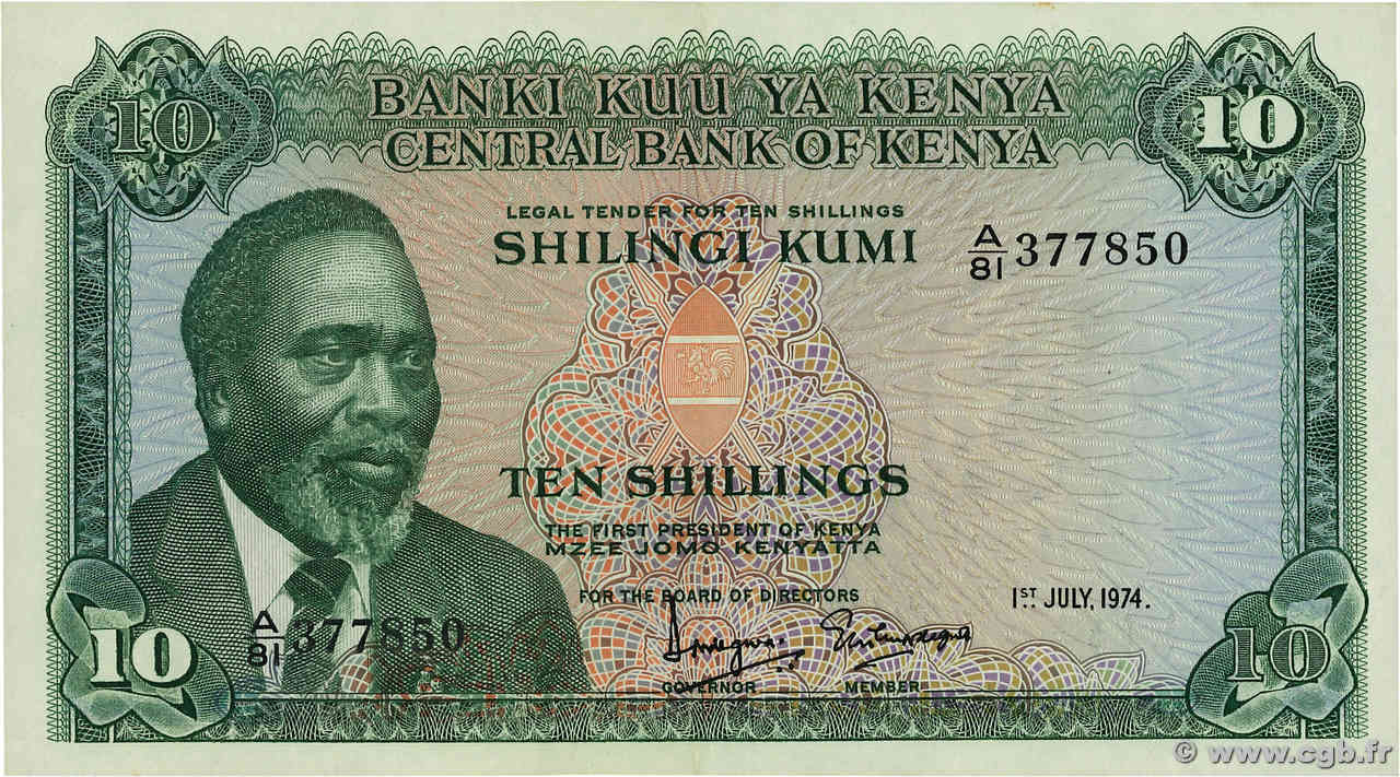 10 Shillings KENIA  1974 P.07e fVZ