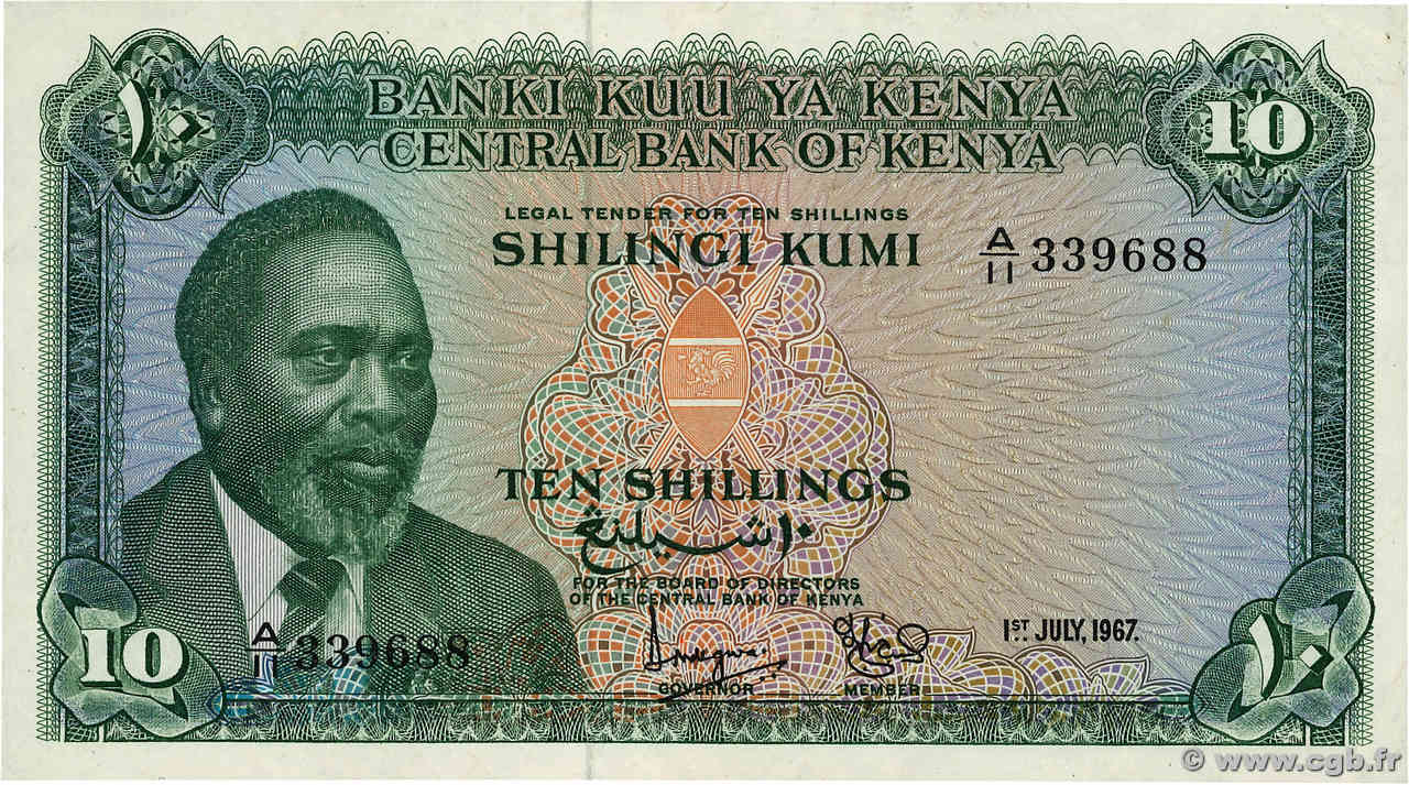 10 Shillings KENYA  1967 P.02b SPL+