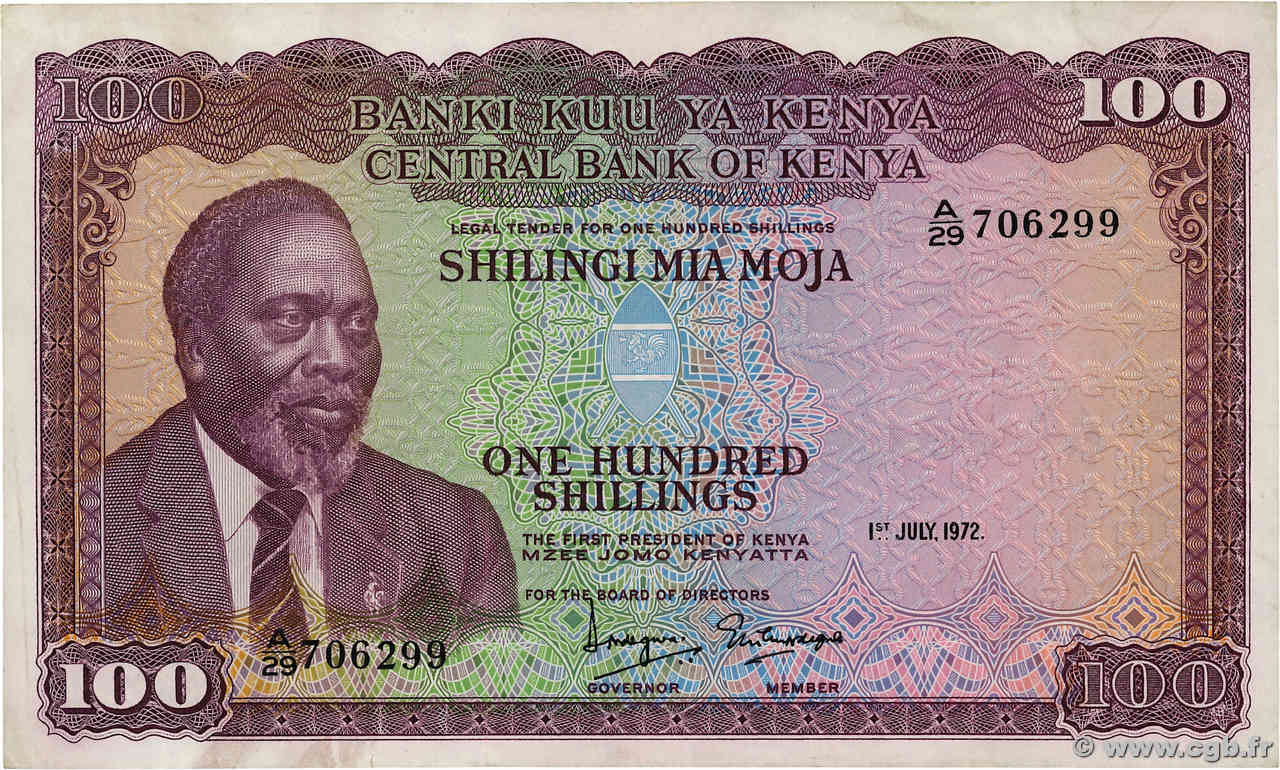 100 Shillings KENYA  1972 P.10c q.SPL