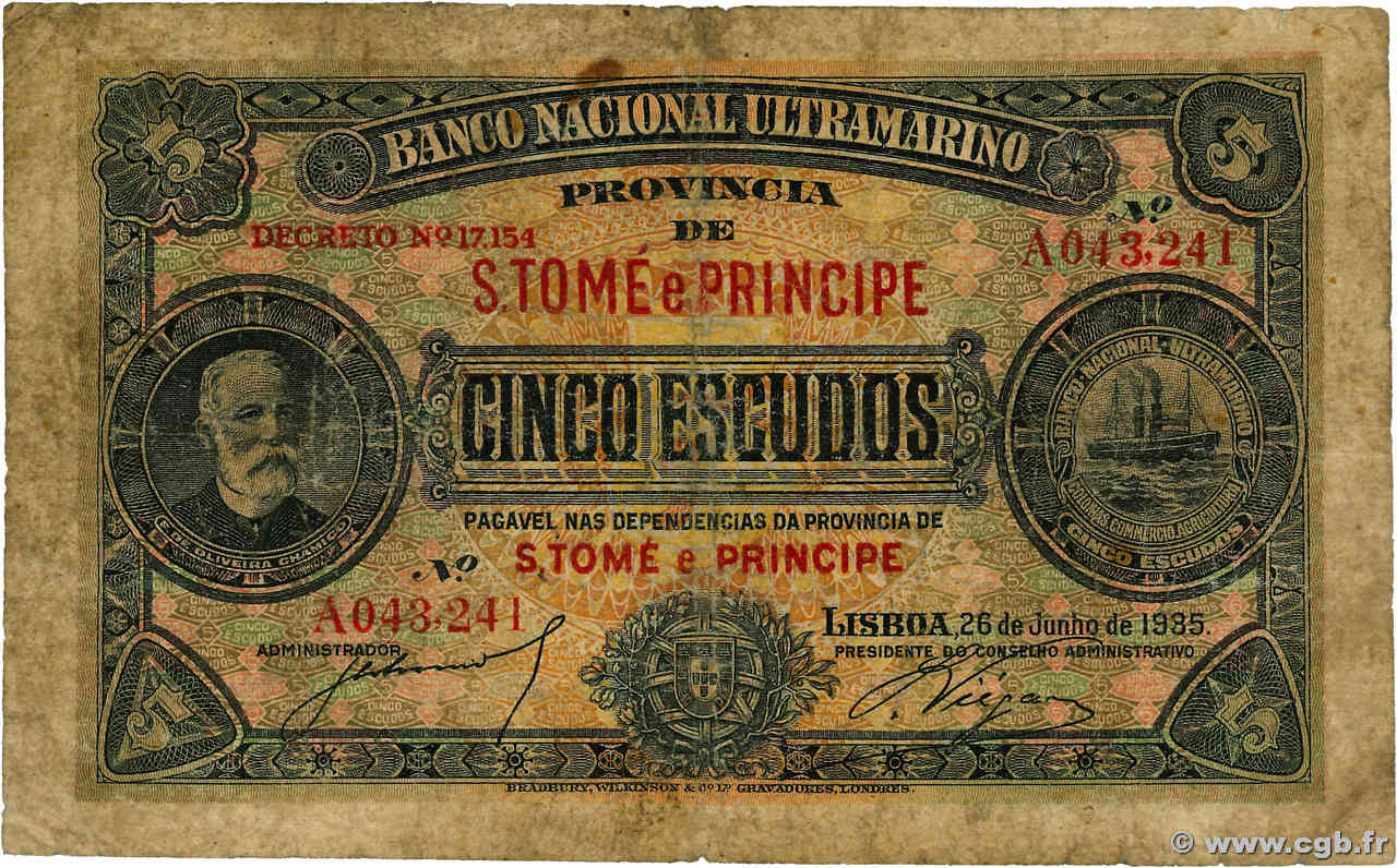 5 Escudos SAO TOMÉ Y PRíNCIPE  1935 P.026 RC