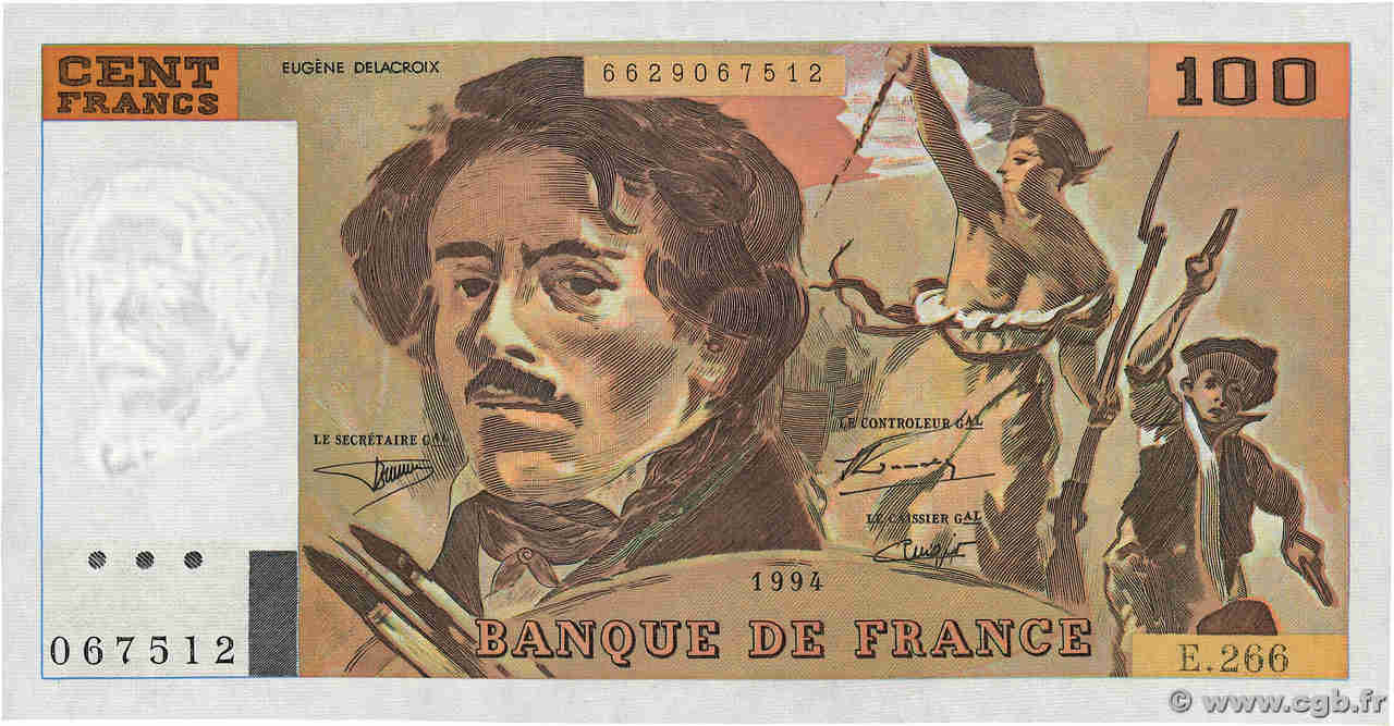 100 Francs DELACROIX 442-1 & 442-2 FRANCIA  1994 F.69ter.01b SC+