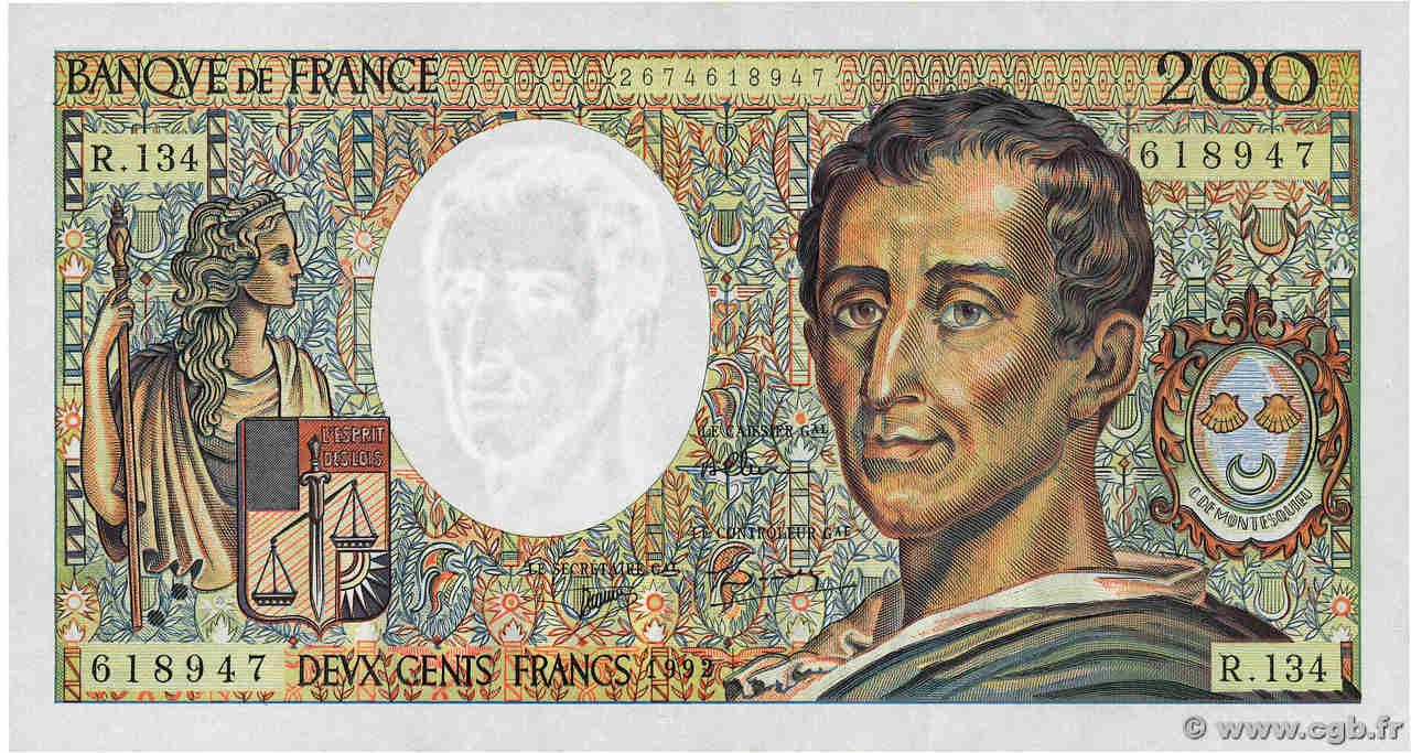 200 Francs MONTESQUIEU FRANKREICH  1992 F.70.12c ST