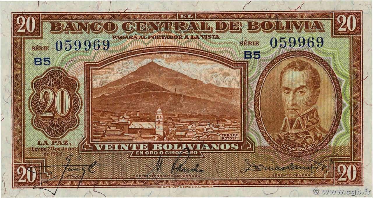 20 Bolivianos BOLIVIE  1928 P.122a SPL