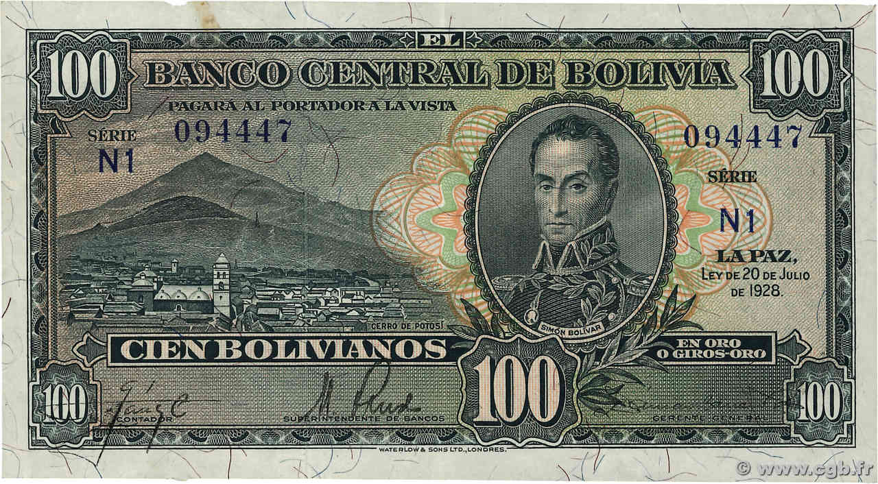 100 Bolivianos BOLIVIA  1928 P.133 MBC