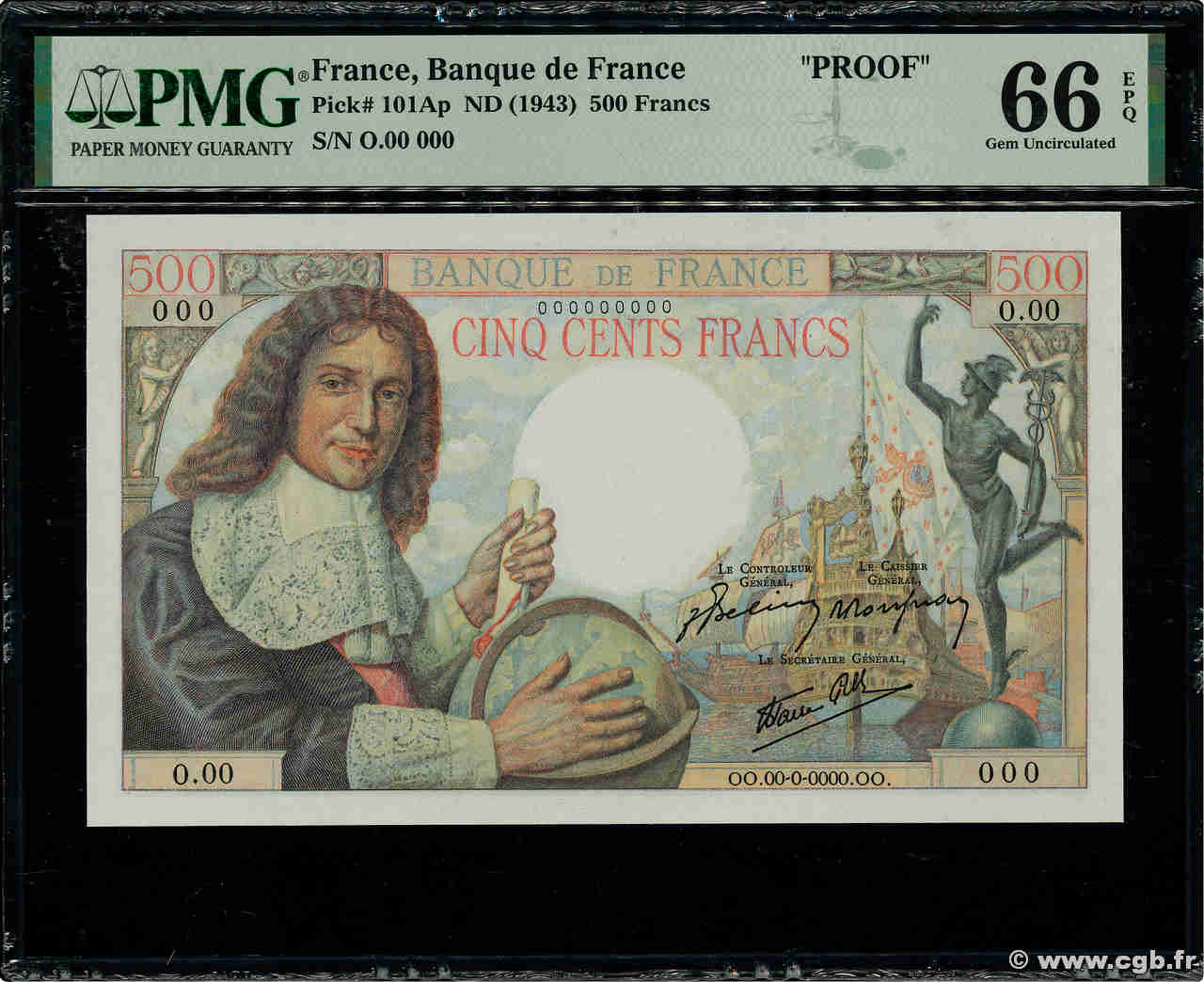 500 Francs COLBERT Non émis FRANCE  1943 NE.1943.01b NEUF