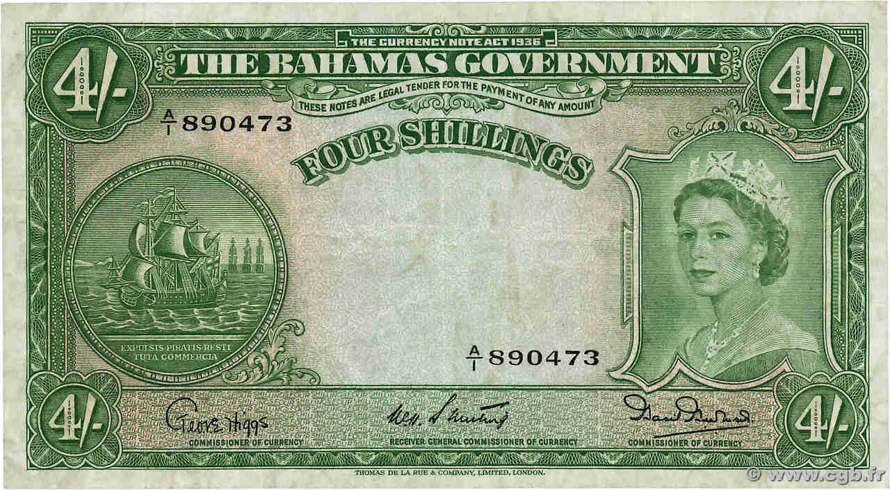 4 Shillings BAHAMAS  1953 P.13b VF