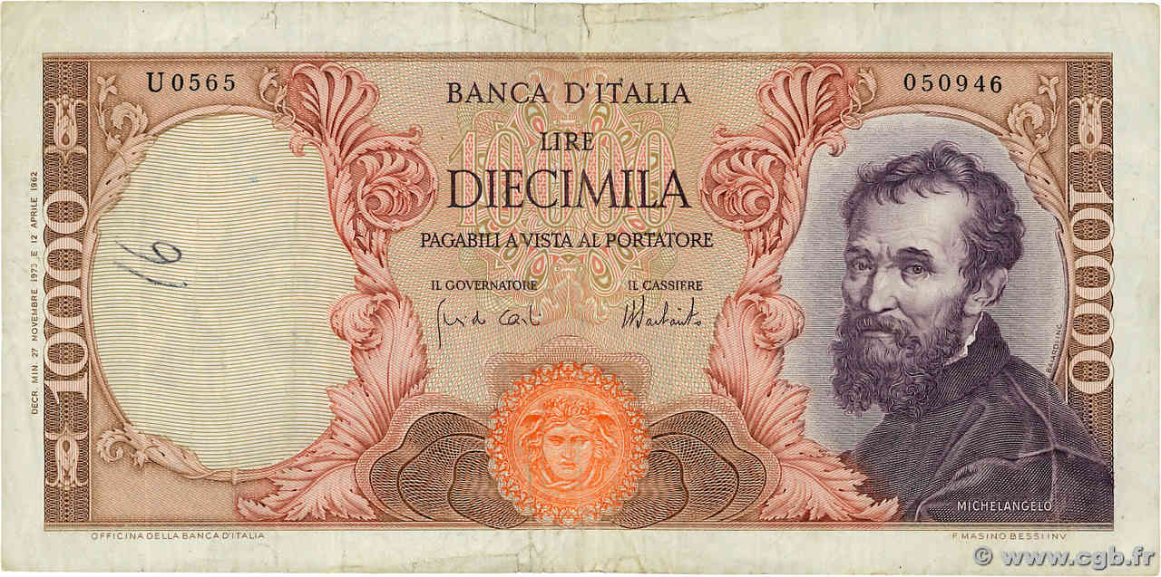 10000 Lire ITALIA  1973 P.097f BC+