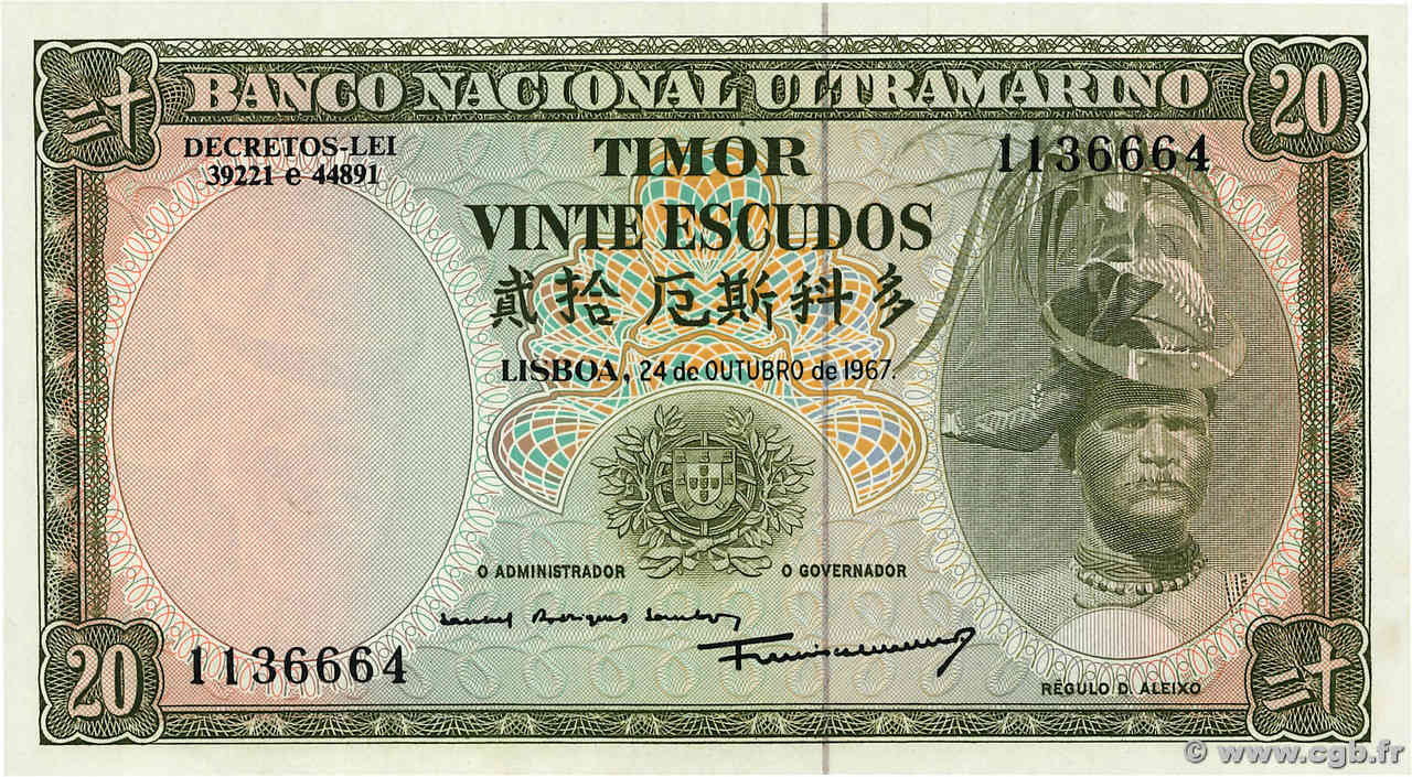 20 Escudos TIMOR  1967 P.26 pr.NEUF