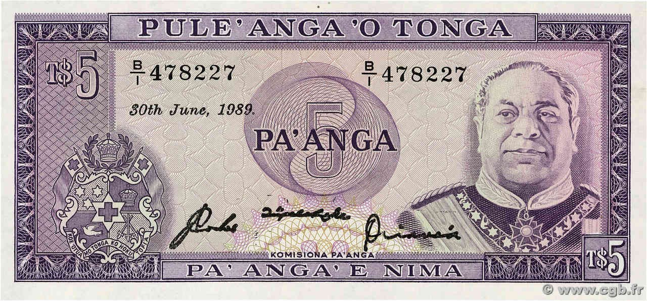 5 Pa anga TONGA  1989 P.21c ST