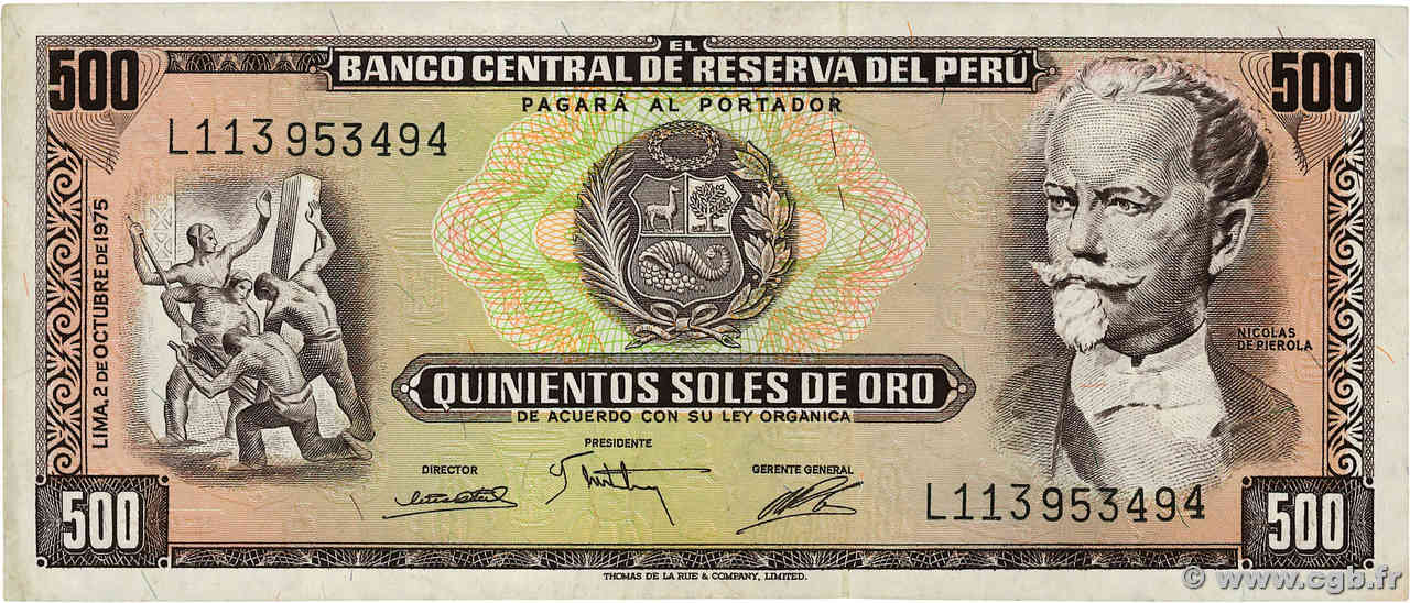 500 Soles de Oro PERU  1975 P.110 SPL