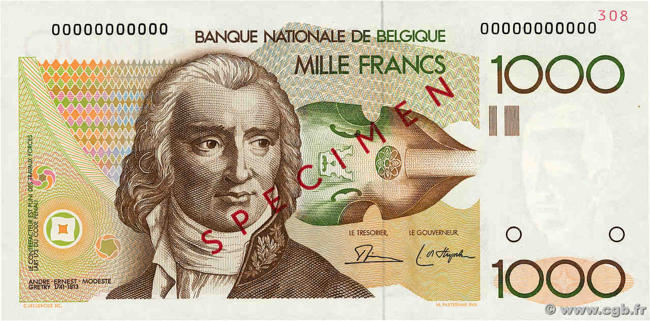 1000 Francs Spécimen BELGIQUE  1997 P.144s SPL