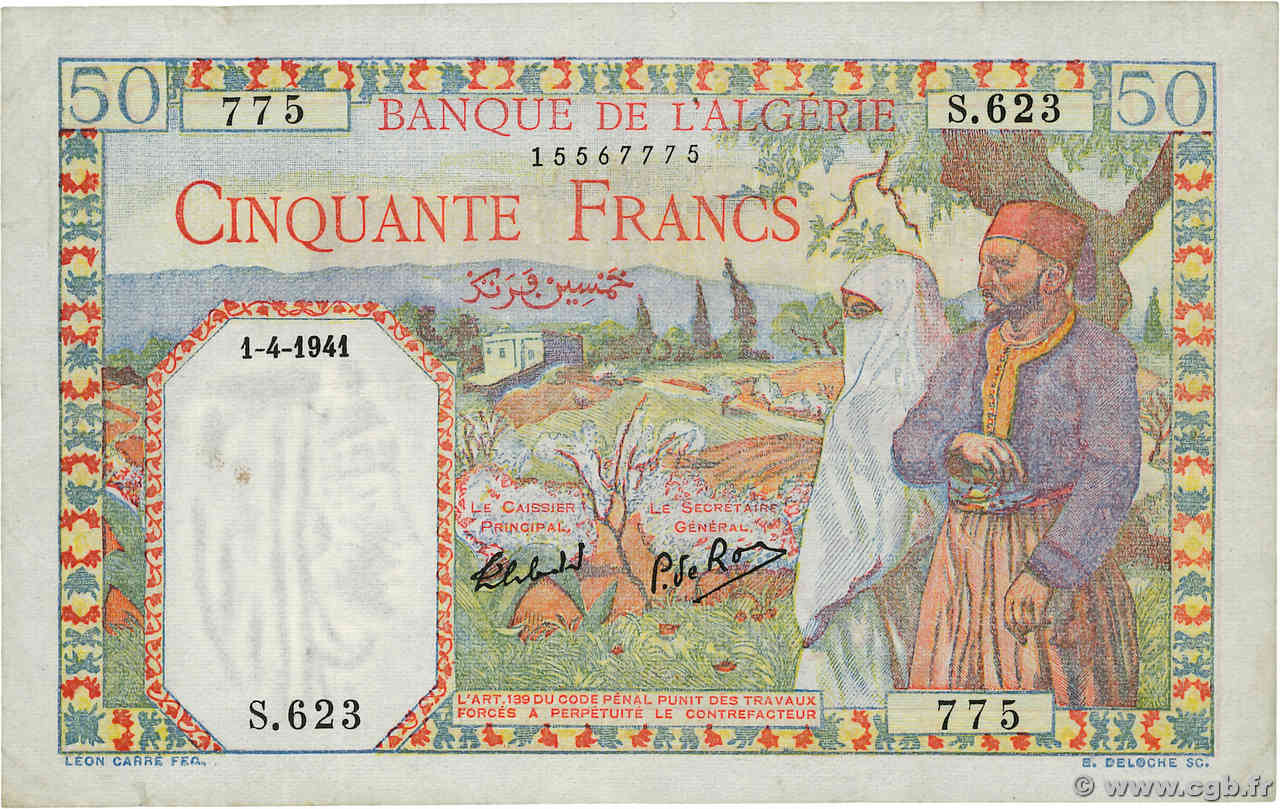 50 Francs ALGÉRIE  1941 P.084 pr.TTB