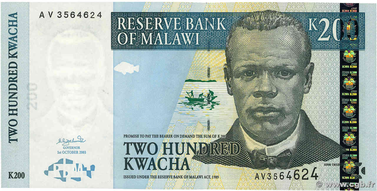 200 Kwacha MALAWI  2003 P.47b ST