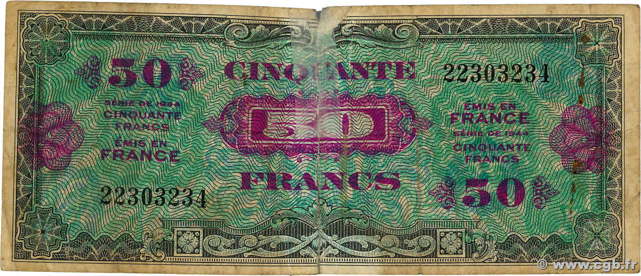 50 Francs DRAPEAU FRANKREICH  1944 VF.19.01 SGE