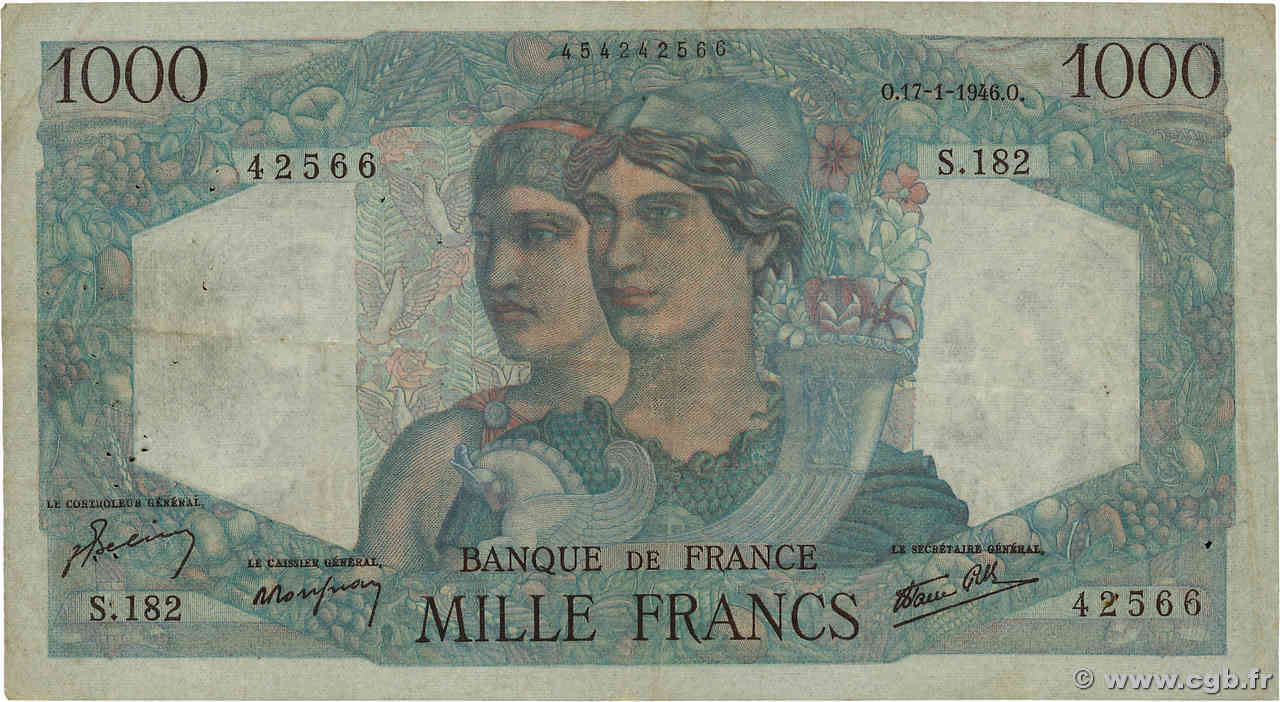 1000 Francs MINERVE ET HERCULE FRANCIA  1946 F.41.10 MB