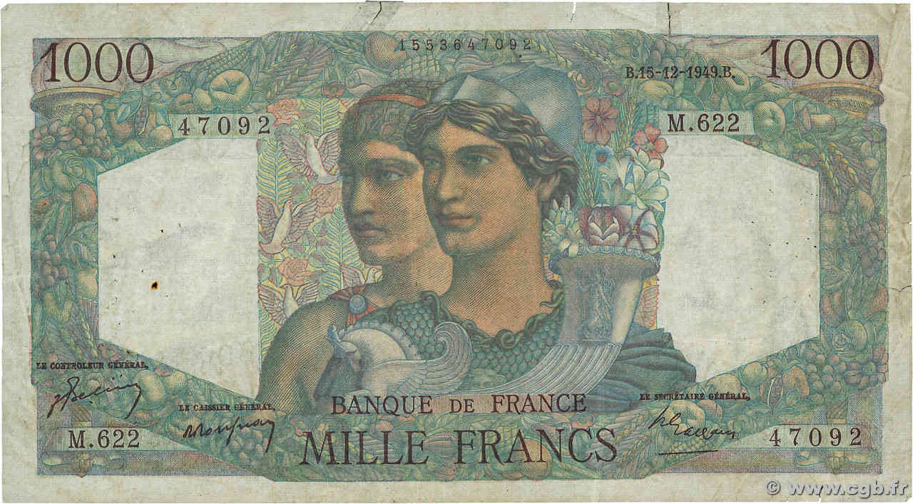 1000 Francs MINERVE ET HERCULE FRANCIA  1949 F.41.30 BC