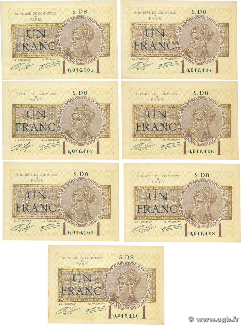 1 Franc Consécutifs FRANCE régionalisme et divers Paris 1920 JP.097.23 SPL