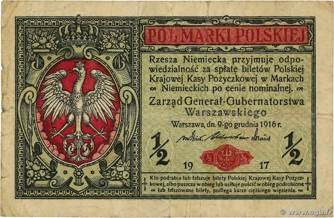 1/2 Marki POLAND  1917 P.007 F