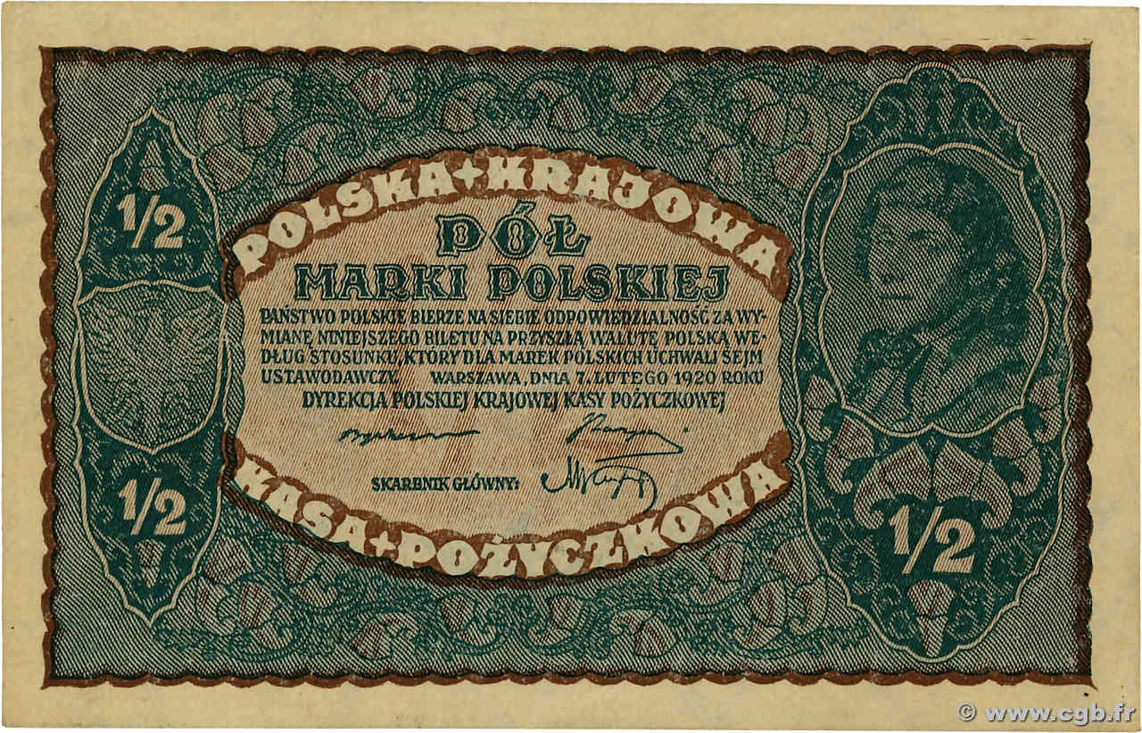 1/2 Marki POLEN  1920 P.030 fST