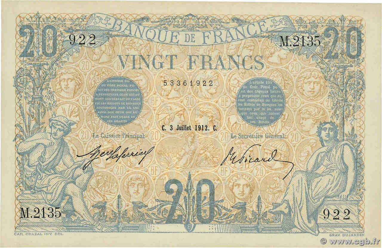 20 Francs BLEU FRANCE  1912 F.10.02 pr.NEUF