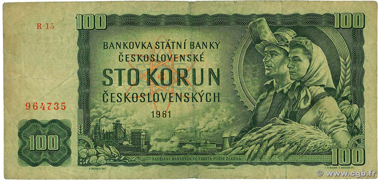 100 Korun CZECHOSLOVAKIA  1961 P.091e F