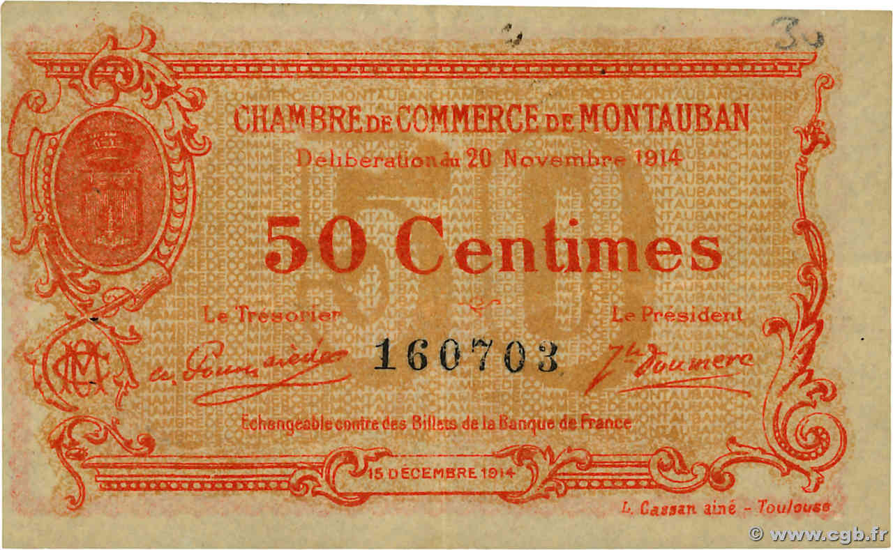 50 Centimes FRANCE régionalisme et divers Montauban 1914 JP.083.01 TTB+